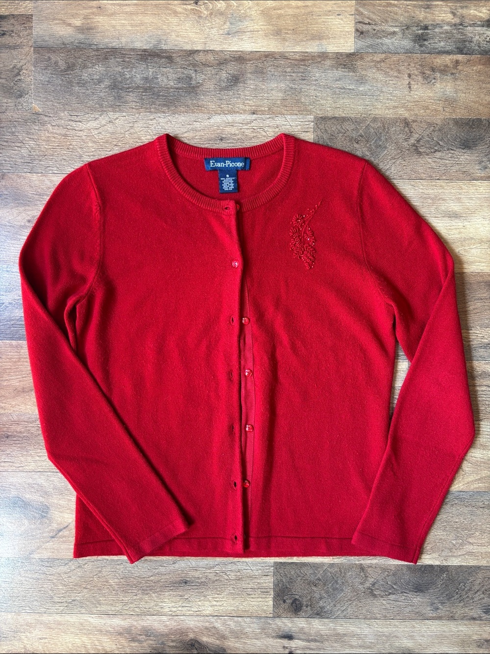 Evan Picone Red Button Down Cardigan with floral embroidery size small